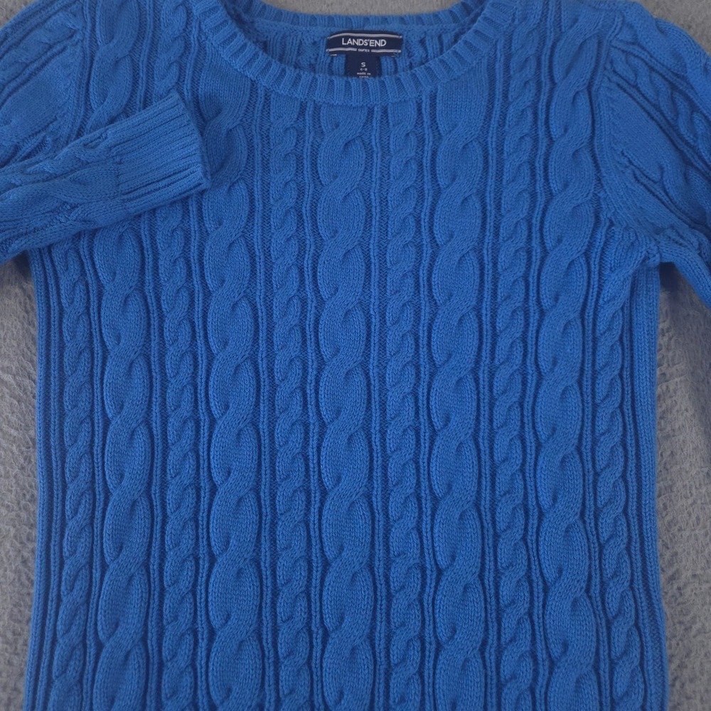 Lands End Sweater Womens Small Drifter Cotton Cable‎ Knit Crewneck Long Sleeve